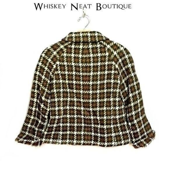 Banana Republic Brown Black Houndstooth Tweed Cape Jacket Size XS  6 0026 - Picture 2 of 5